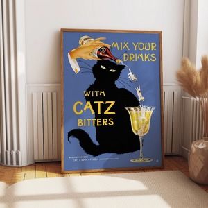 Funny Cat Gift Vintage Cat Print Black Cat Beer Poster For The Quirky Bar